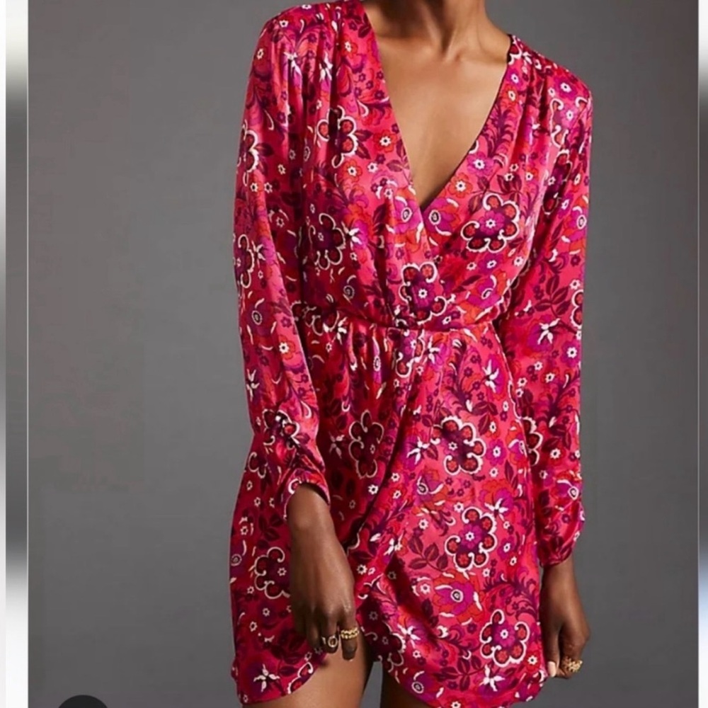 Anthropologie Pink Floral Mini Dress